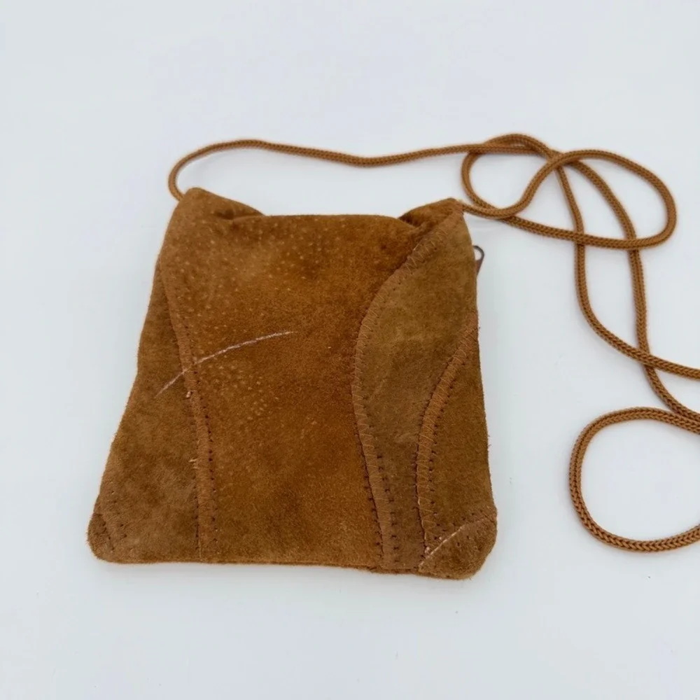 100% Suede Leather Crossbody Bag‎ Patchwork Look Brown Mini Boho Festival Purse